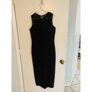 Vintage Evening Wear by Pat Argenti Long Black Dress Size 8 Sleeveless with Lace